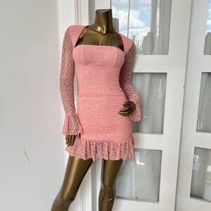 Fashion Nova Pink Lace Long Sleeve Dress